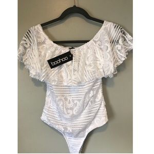 boohoo off the shoulder lace bodysuit